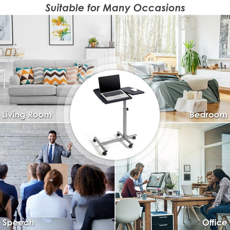 Height Adjustable Standing Laptop Desk Cart with Lockable Wheels