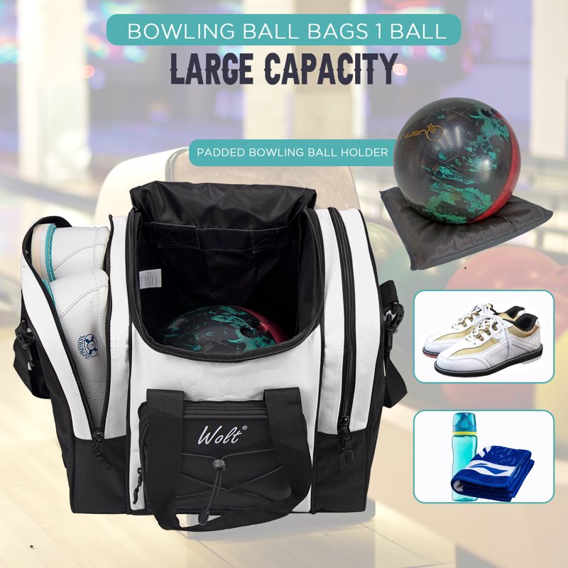 WOLT Single Bowling Ball Tote Bag Beige — Shoes Up to Men’s 14, Padded Ball Holder