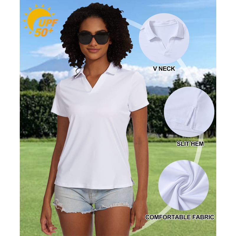 Women's Golf Polo Shirts Collared V Neck Quick Dry UPF 50+ Activewear