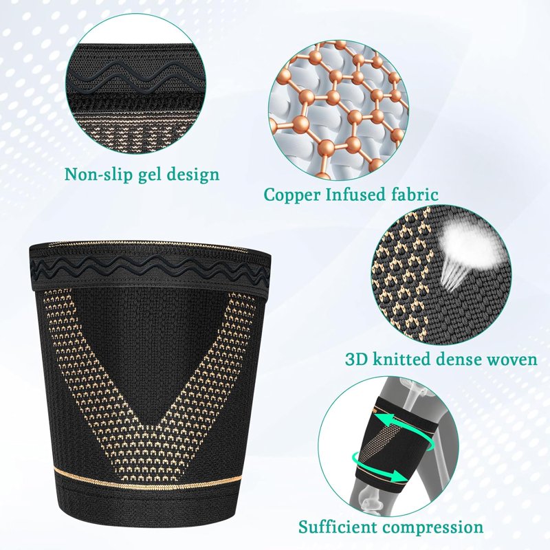 Copper Thigh Compression Sleeves Support for Running Workout Recovery - All Sizes