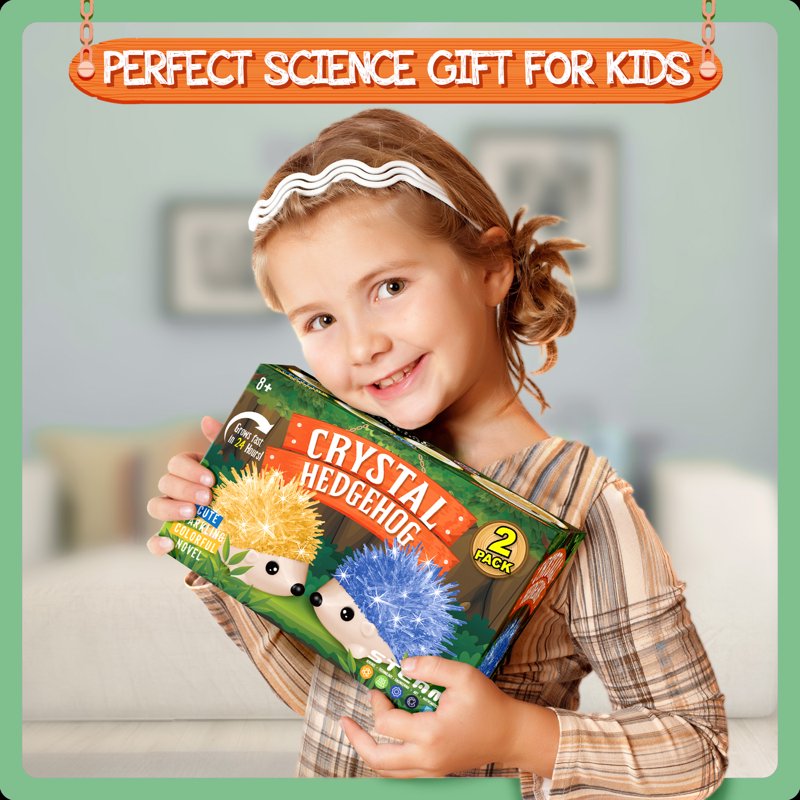 Crystal Hedgehog Growing Kit for Kids - STEM Science & Arts & Crafts Educational Toy, 2-Pack, Fast 24-Hour Crystals