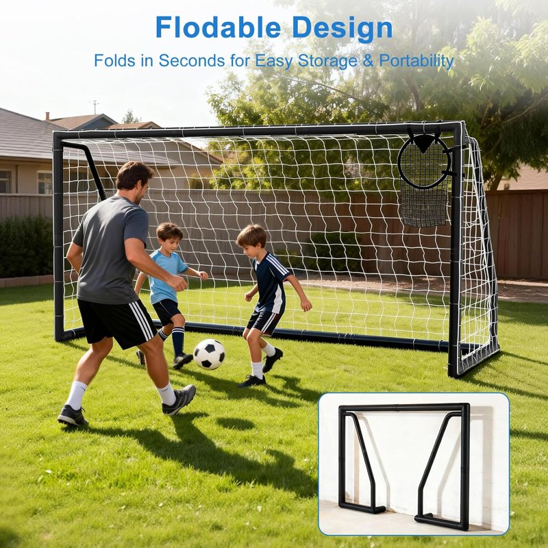 ABORON 12 x 6 ft Foldable Soccer Goal with Net, PVC Frame, Portable Backyard Training