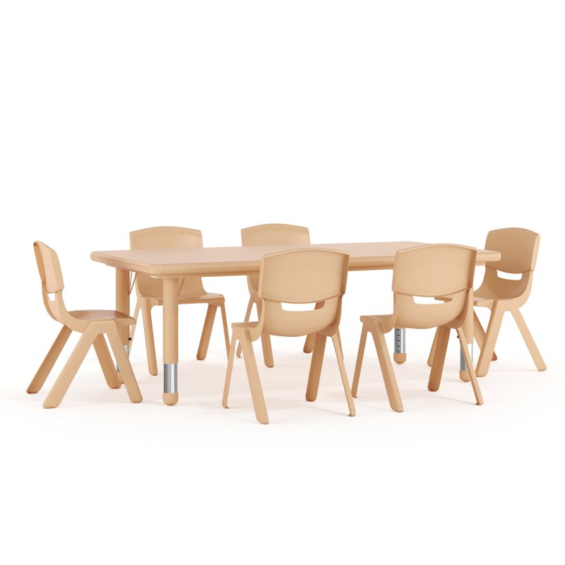 Kids Activity Table Set with 6 Plastic Chairs - Height Adjustable Classroom Furniture