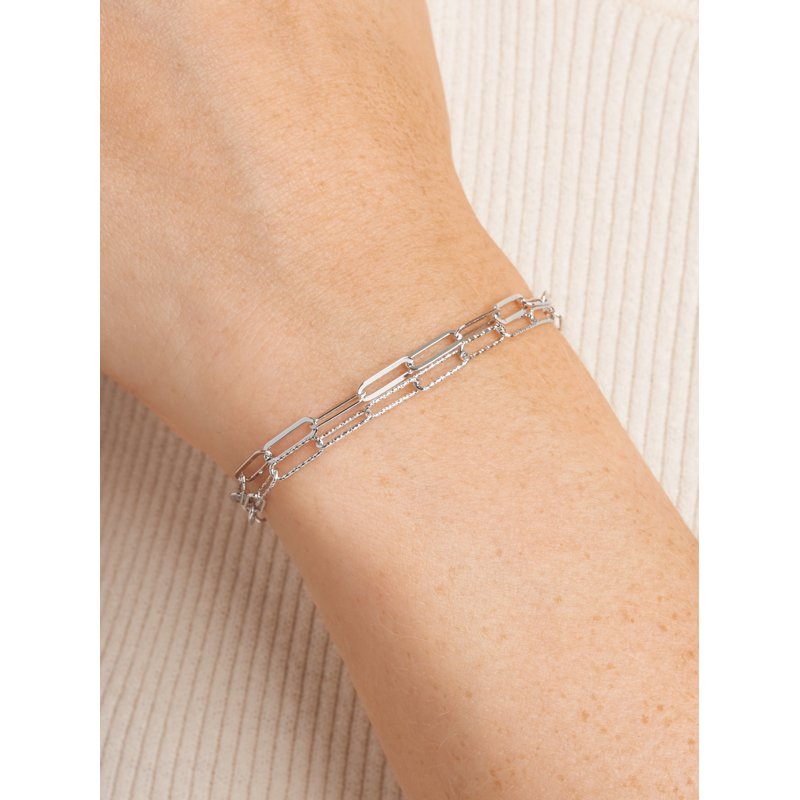 Sterling Silver Double Chain Paperclip Bracelet - Hypoallergenic, Adjustable Length