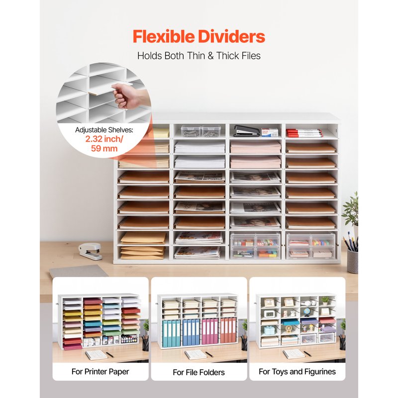 Wooden Literature Organizer with Adjustable Shelves for Office & Home