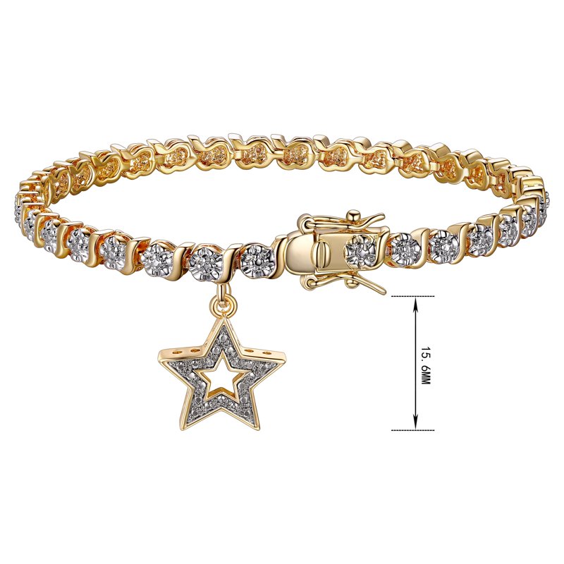 Diamond Accent Star Charm Tennis Bracelet 18K Gold Plated 7.25" for Women