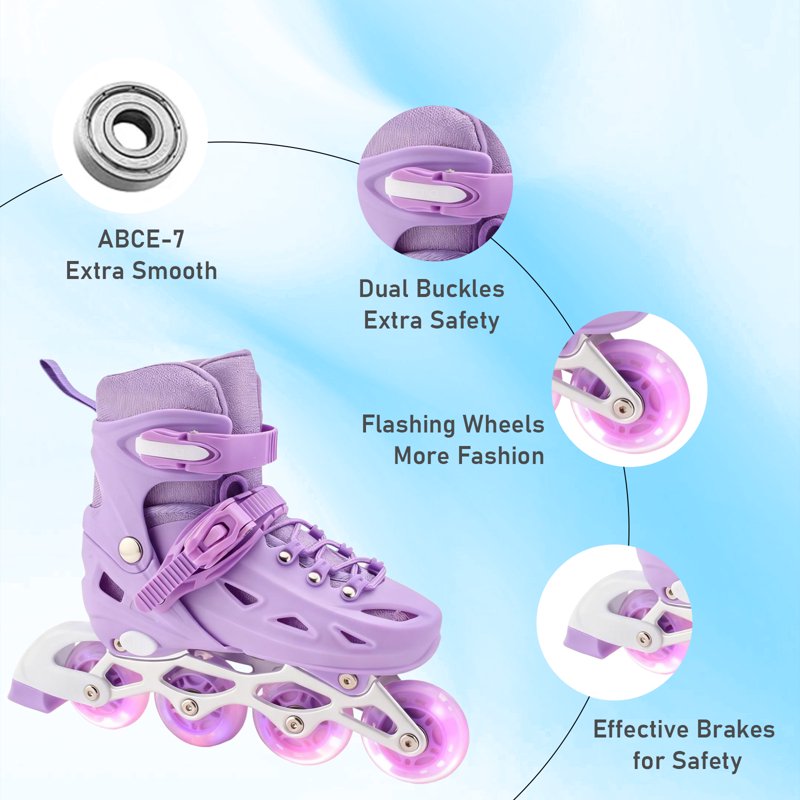 Adjustable Inline Skates for Women and Girls with Illuminated Rainbow Wheels