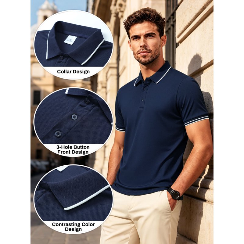 Men's Quick Dry Golf Polo Shirts 3-Pack Lightweight Breathable Casual Wear