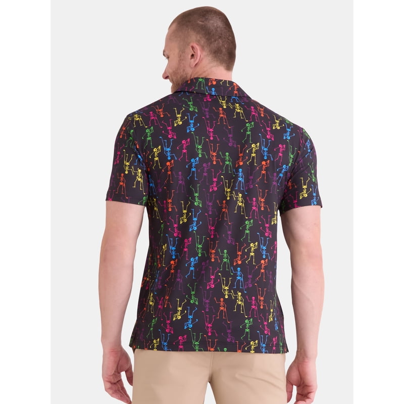 Neon Skeleton Golf Polo Shirt for Men - Short Sleeve Performance Activewear
