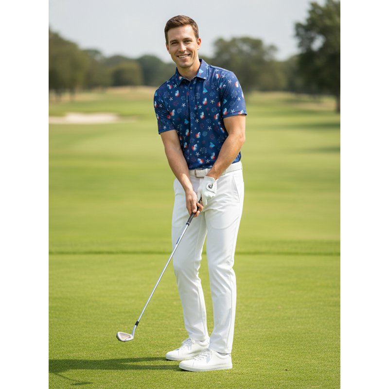 Surf the Web Blue 76, 2XL - Birdie Bound Men's Fourth of July America 250 Duckie Polo Shirt