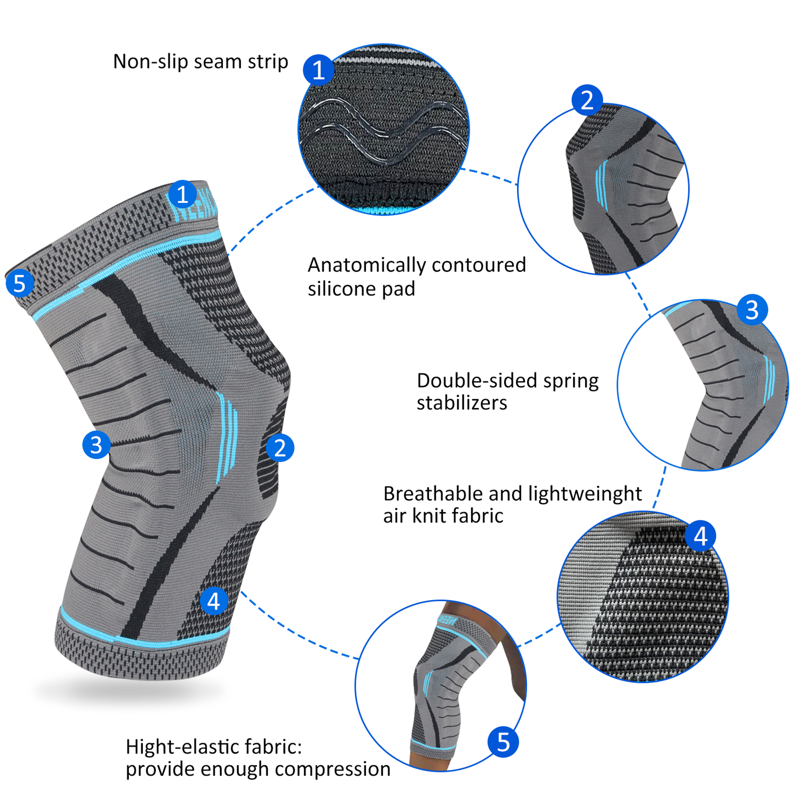 Medical Knee Brace Compression Sleeve with Patella Gel Pad & Side Stabilizers