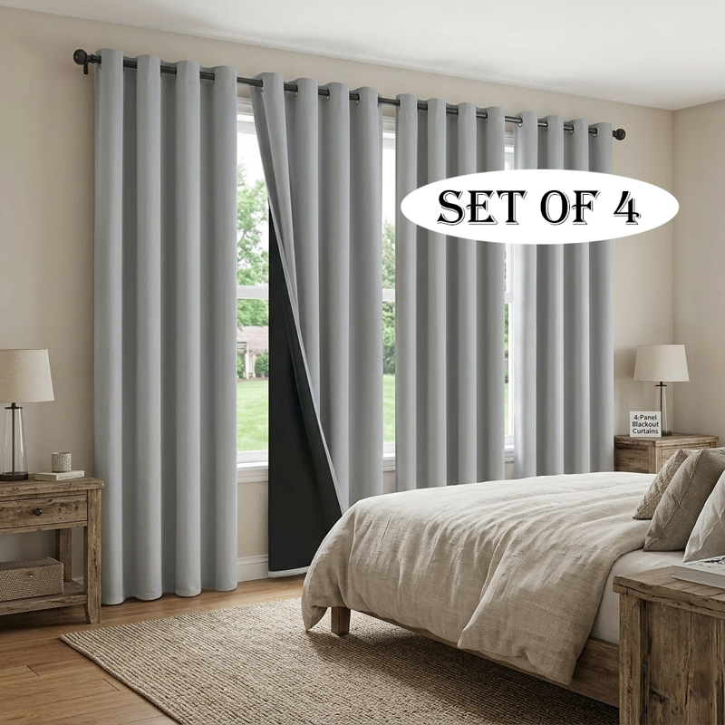 Blackout Thermal Insulated Grommet Curtains - Room Darkening Window Drapes