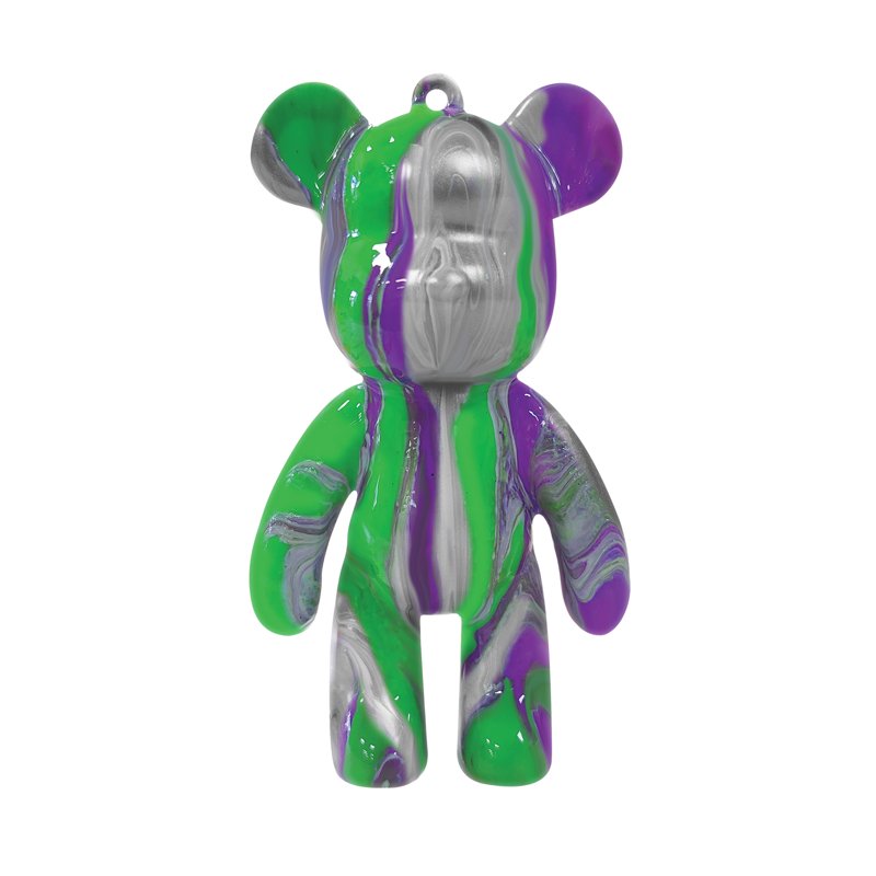 Paintable Mini Bear Keyring Craft Kit for Kids - DIY Marbled Art, 3.2 Inches, Green