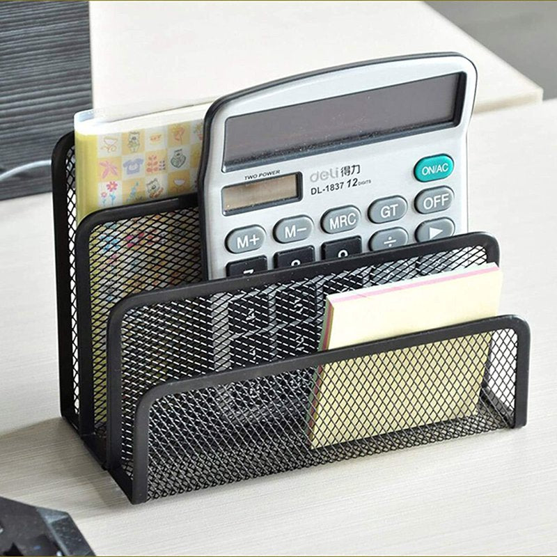 Desk Mail Organizer with 3 Metal Mesh Compartments - Office & Home File Holder
