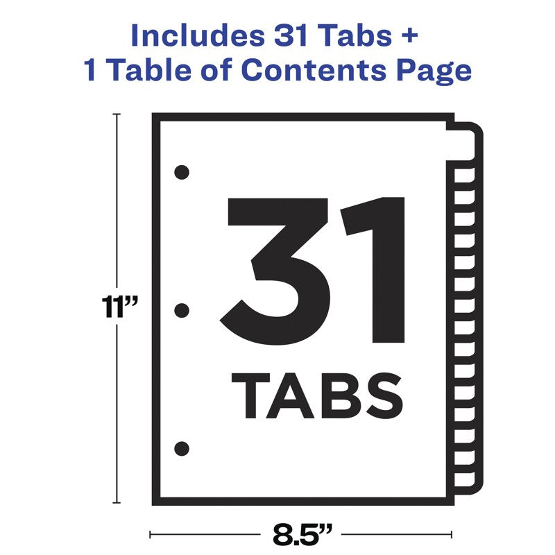 Office Binder Dividers with Tabs - 31 Sections, Reinforced, Printable, 2 Pack