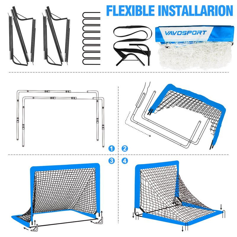 Portable 4x3ft Soccer Goals Set for Kids - Pop Up Backyard Training, Includes Ball, Cones & Targets
