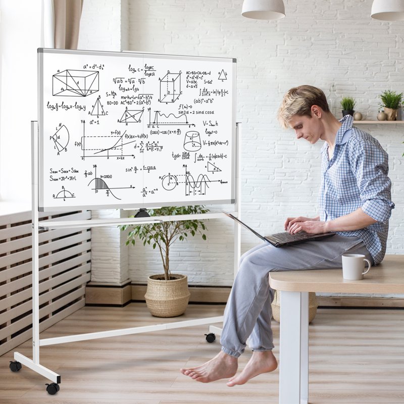 Double-Sided Reversible Magnetic Whiteboard with Wheels - Large Mobile Dry Erase Board for Office Home Classroom