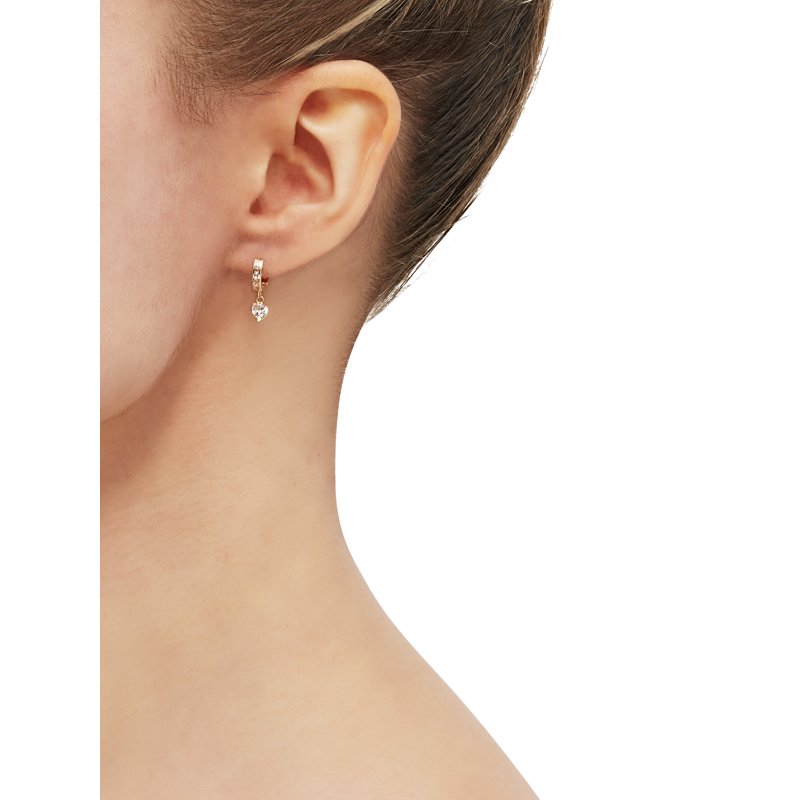 Gold-Hued Cubic Zirconia Earrings with Heart & Round Styles - Huggie Hoop Jewelry