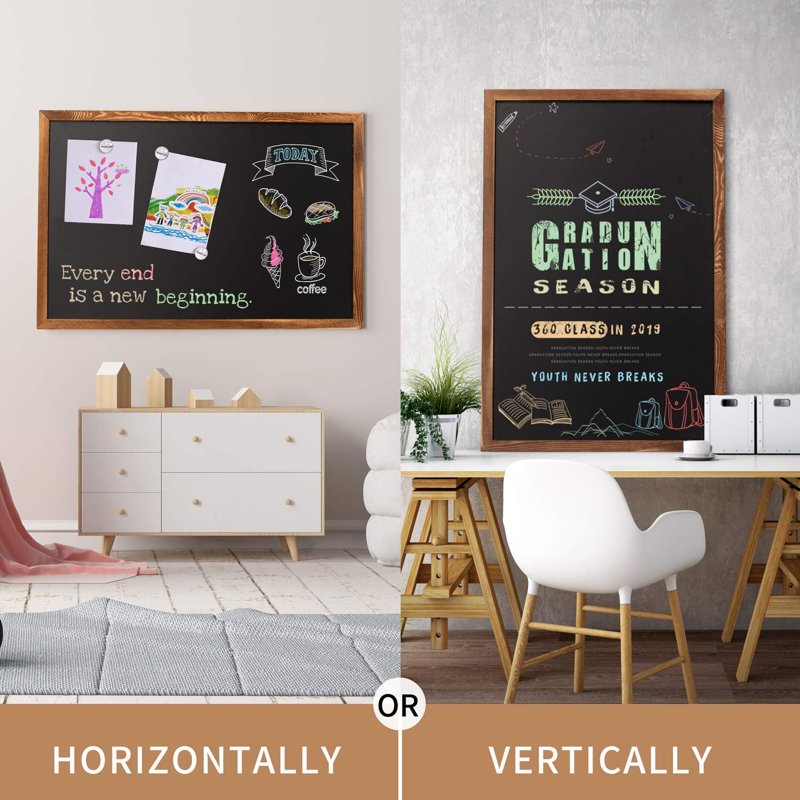 Large Rustic Wood Framed Magnetic Chalkboard 36x24 Wall Sign for Menu & Home