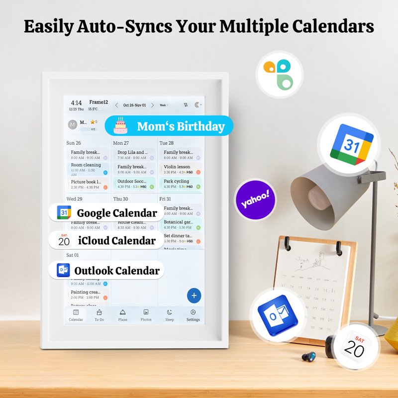 10.1-Inch Digital Family Calendar with Photo Frame & Meal Planner