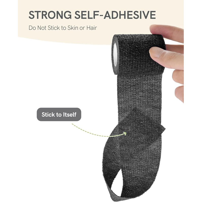 Self Adhesive Cohesive Bandage Wrap 2 Inch x 5 Yards - Black, 6 Pack
