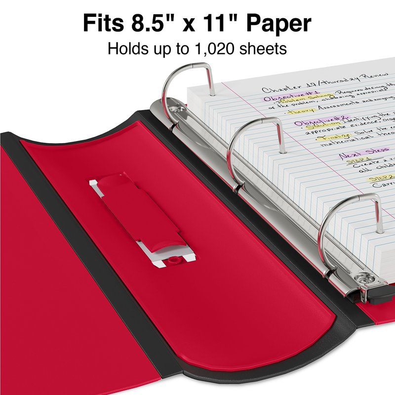 4-Inch 3-Ring View Binder - Red, Heavy Duty, Holds 1020 Sheets, 2 Pack
