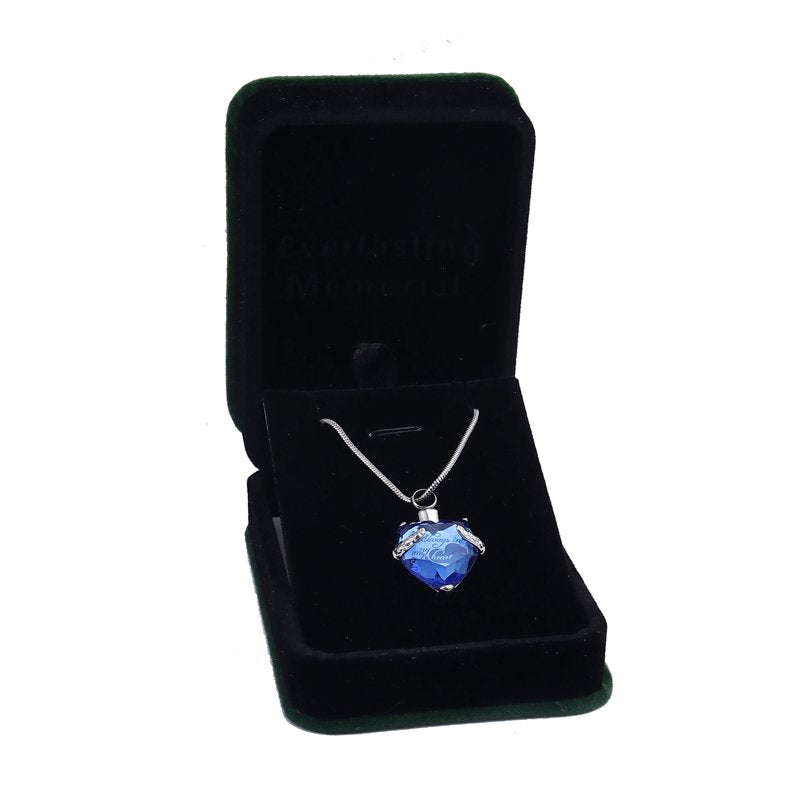 Heart Cremation Necklace with Rhinestones - Memorial Jewelry for Ashes & Remembrance