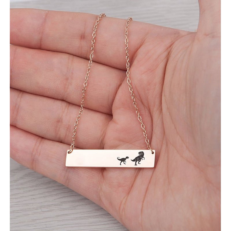 Engravable Dinosaur Family Necklace - Mom & Baby Family Jewelry - Personalized Gift for Her