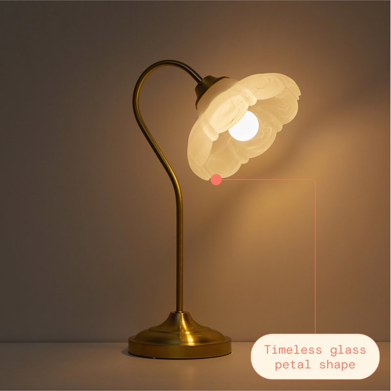 19-Inch Gold Metal Table Lamp with Glass Petal Shade - Elegant Home Decor