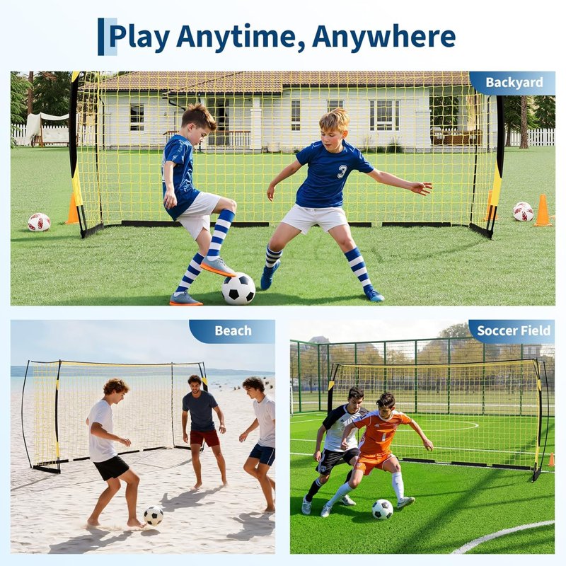 Sturdy 12x6 Ft Portable Soccer Goal with Metal Base – Collapsible, All-Weather net, Carry Bag Included, Black & Yellow