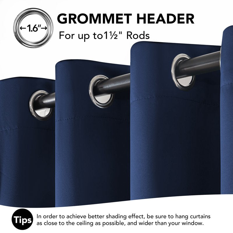 Thermal Insulated Blackout Curtains for Kids and Living Rooms - 2 Panels, Grommets, Navy Blue