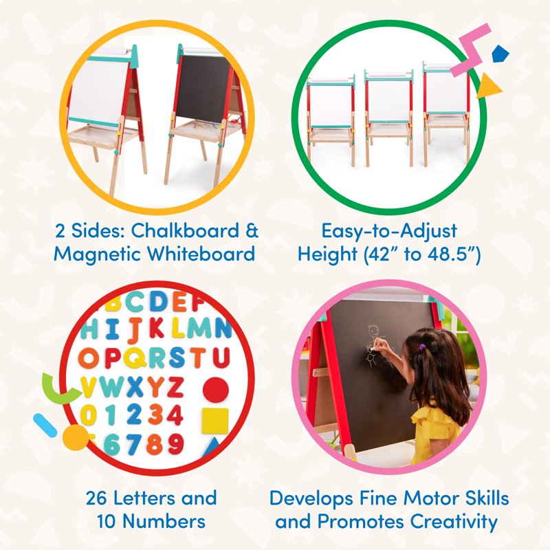 Kids Art Easel with 60 Accessories Double-Sided Chalkboard & Whiteboard