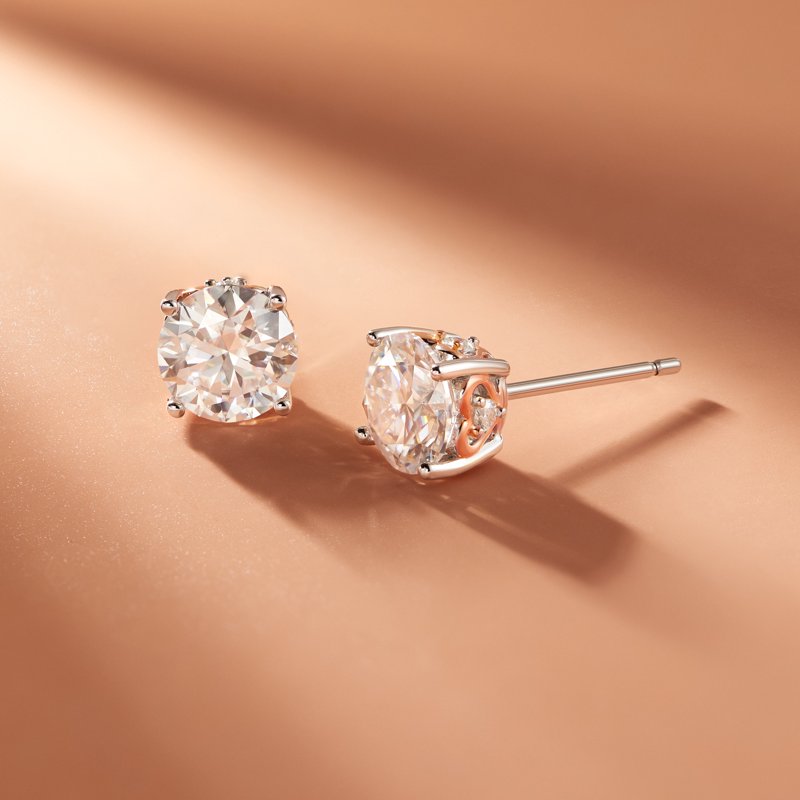 Moissanite Stud Earrings in Two-Tone Sterling Silver - 2 Carats EQW, Gift Box