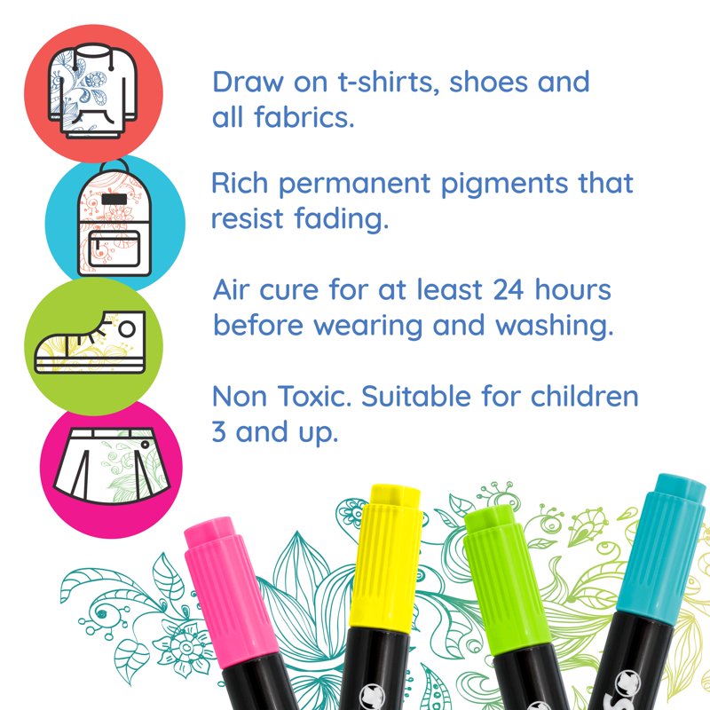 Neon Fabric Markers Set - 20 Vibrant Double-Ended Permanent Art Pens