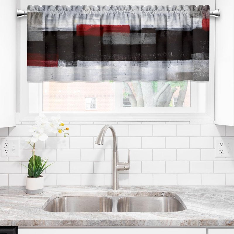Modern Abstract Kitchen Valances - Window Treatment for Living Room Bedroom Bathroom - 18x52 Inches