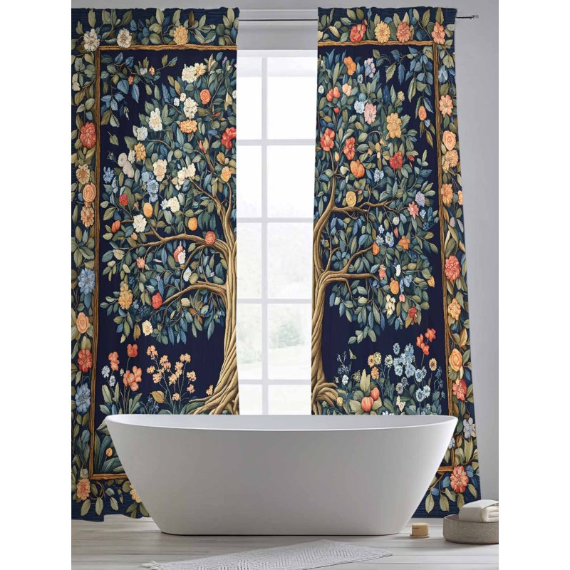 Semi Sheer Boho Floral Curtain Set - Multiple Sizes, 2 Panels