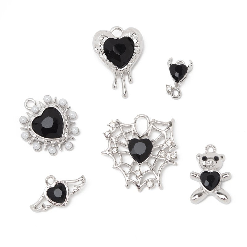 Black Heart Charms Jewelry Making Supplies 2 Pack - Silver Tone, Unisex Adults