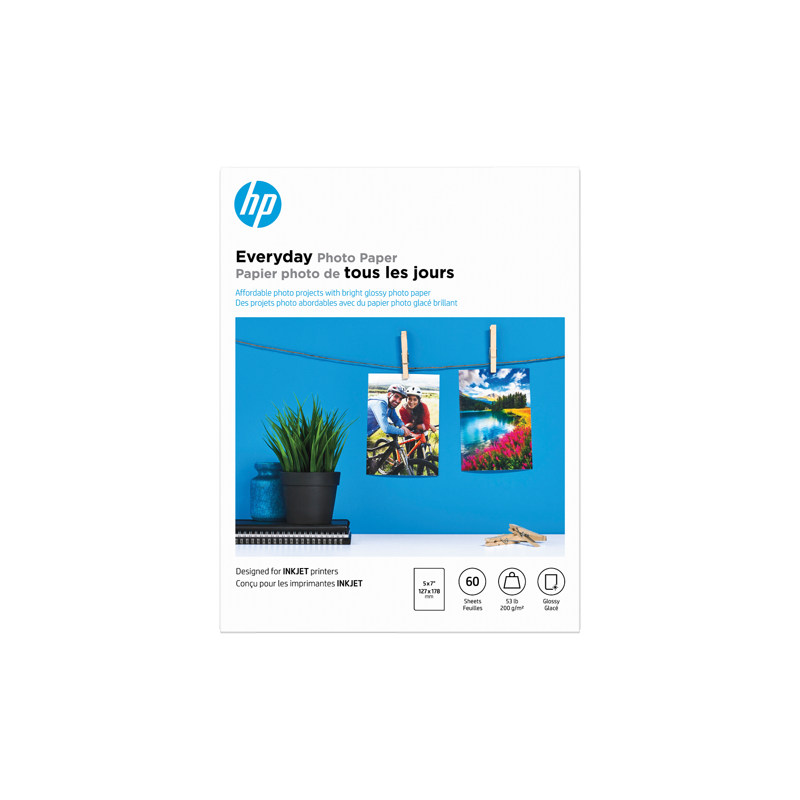 HP Glossy Photo Paper 52 lb 5x7 inch 60 Sheets - Recyclable Inkjet Photo Paper