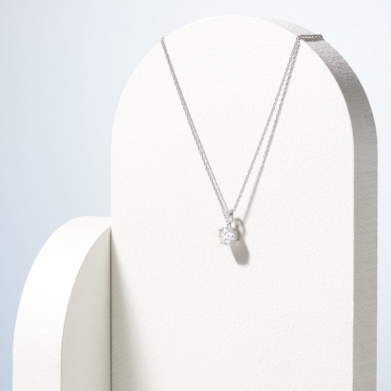 Moissanite Solitaire Pendant Necklace 2 Carats in Rhodium Silver for Women