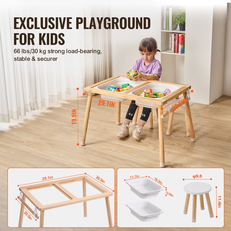 Children's Exploration Desk and Seating Set - Indoor Outdoor Sand Water Play Station with Storage