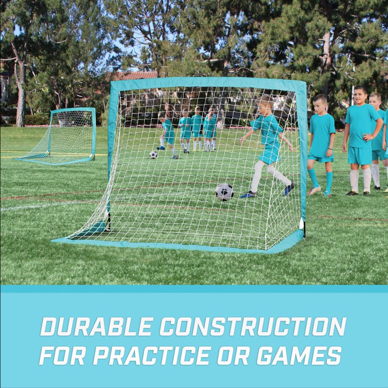Light Blue GoSports 4 ft x 3 ft Soccer Goal Set - 2 Portable Pop-Up Youth Backyard Nets