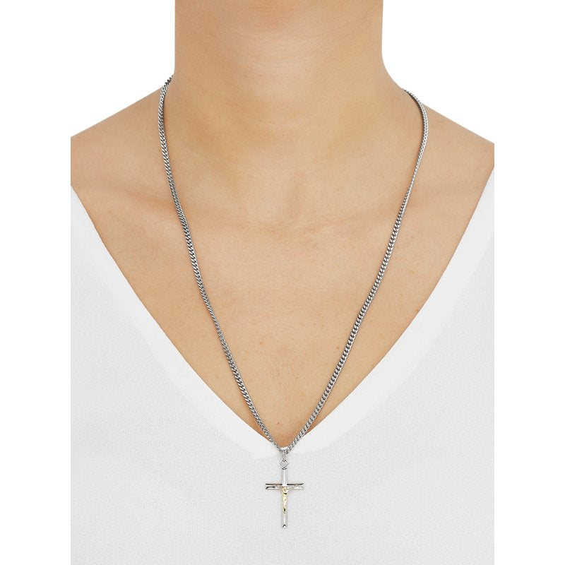 Sterling Silver and 18K Gold Plated Crucifix Necklace with 24-Inch Chain