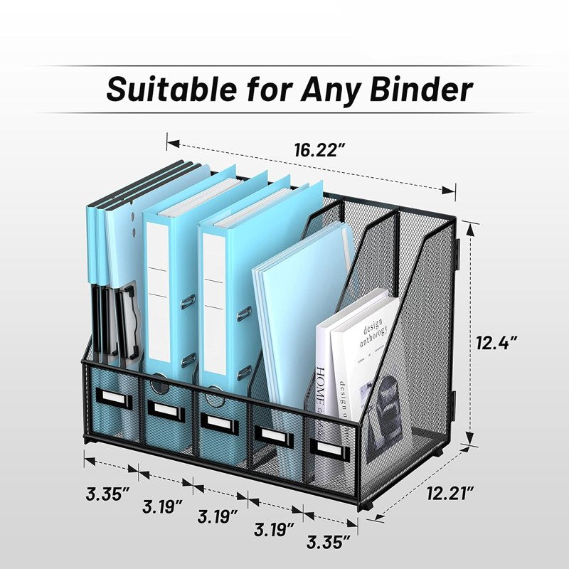 Desktop Organizer with 5 Vertical Compartments for Office & Home Storage