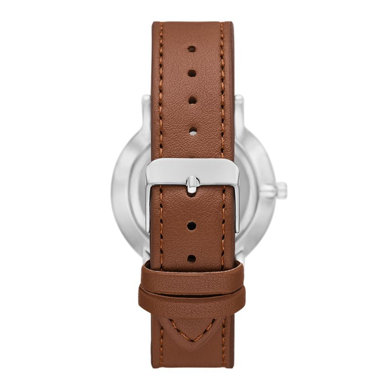 Men's Watch with Silver Tone Case, Black Dial & Vegan Leather Strap