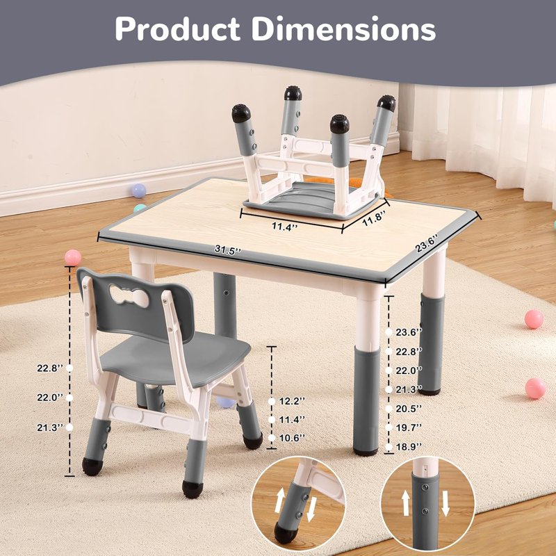 Kids Adjustable Table and Chair Set for Learning & Play - Graffiti Desktop, Non-Slip Legs