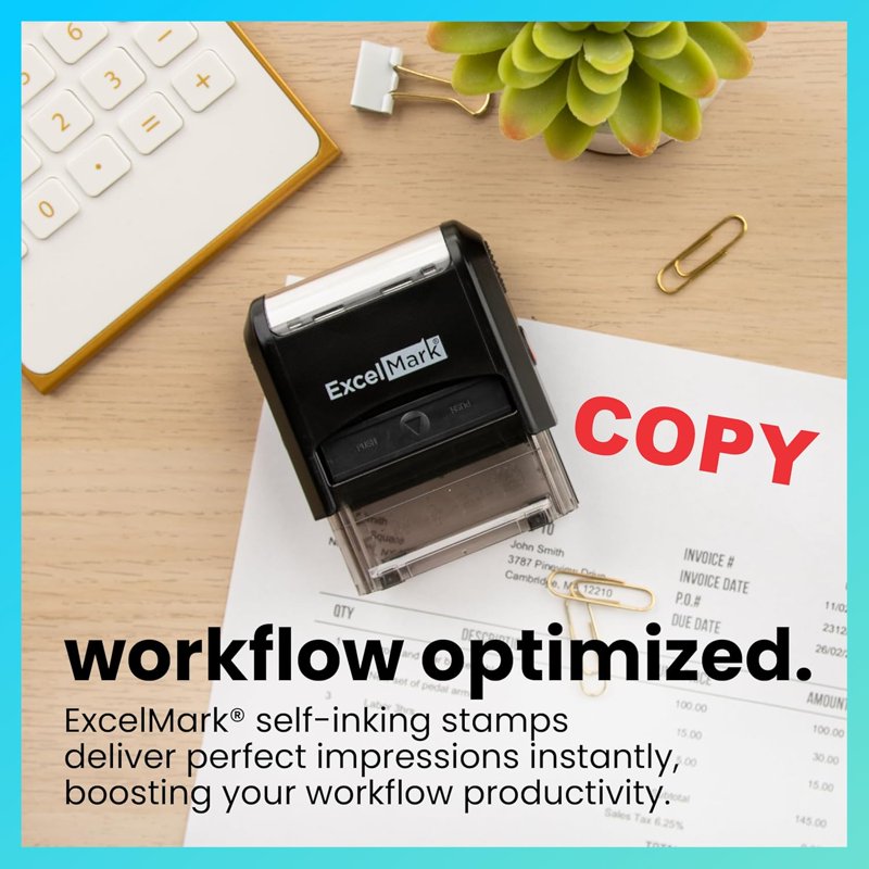 Office Rubber Stamp with Red Ink - Self-Inking Document Marking Tool