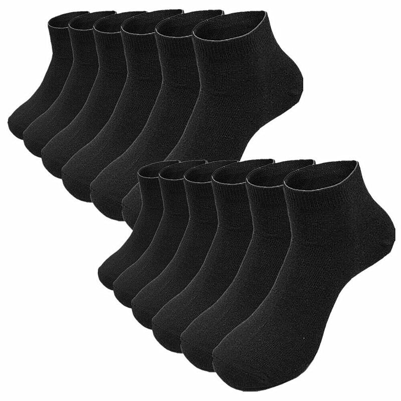 Glory Max 6 Pairs Men's Casual Black Ankle Socks Size 9-11 – Thin Cotton, Stretch