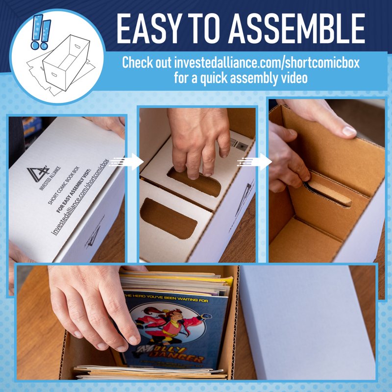 10 Pack Premium Short Comic Book Storage Boxes with Lids – White Cardboard 150-175 Books