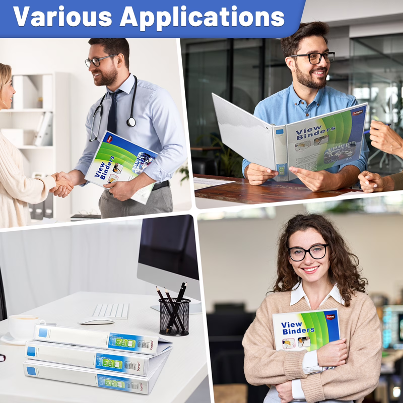 Heavy-Duty 1.5 Inch 3 Ring Binders Set of 4 for Office & School Organizing