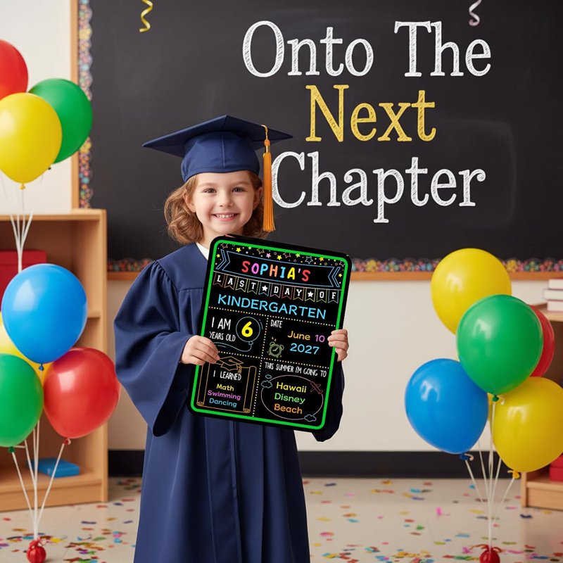 First Day of School Sign Board with Liquid Chalk Markers - 11x14 Reusable Chalkboard for Preschool & Kindergarten Photo Props